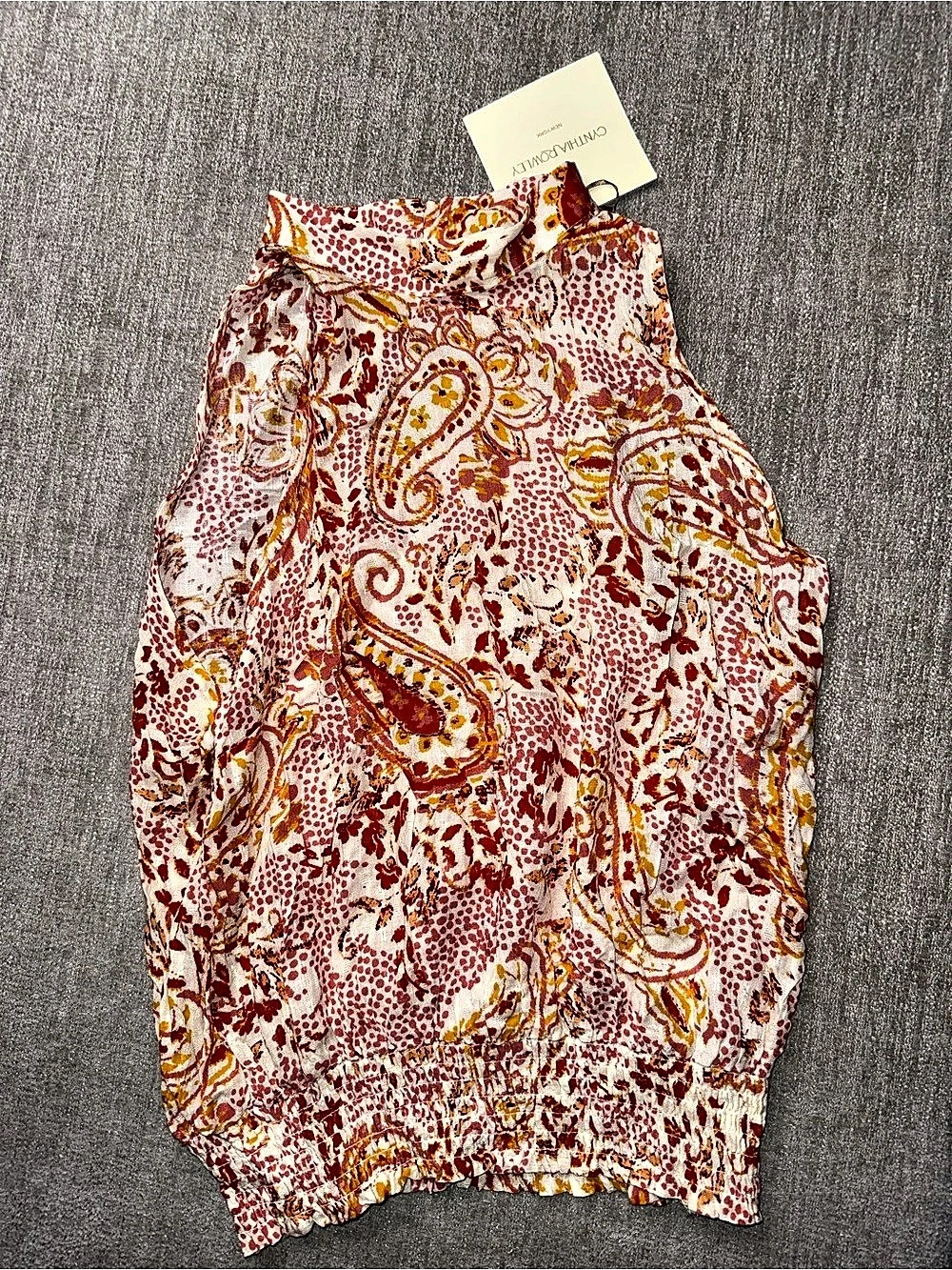 Cynthia Rowley Paisley Mock Neck Smocked Blouse Size M NWT